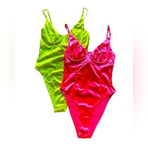 2 cute XL neon Pink and lime green body suits